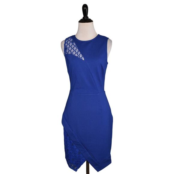 ADELYN RAE NEW $123 Josie Sheath‎ Dress Lace Detail Cobalt Blue XS - Picture 3 of 5